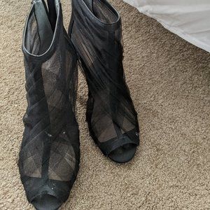 Black tulle heeled boots